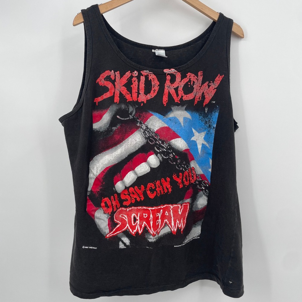 Vintage 1990 Skid Row Oh Say Can You Scream Tank Top Black Cotton XL Made France